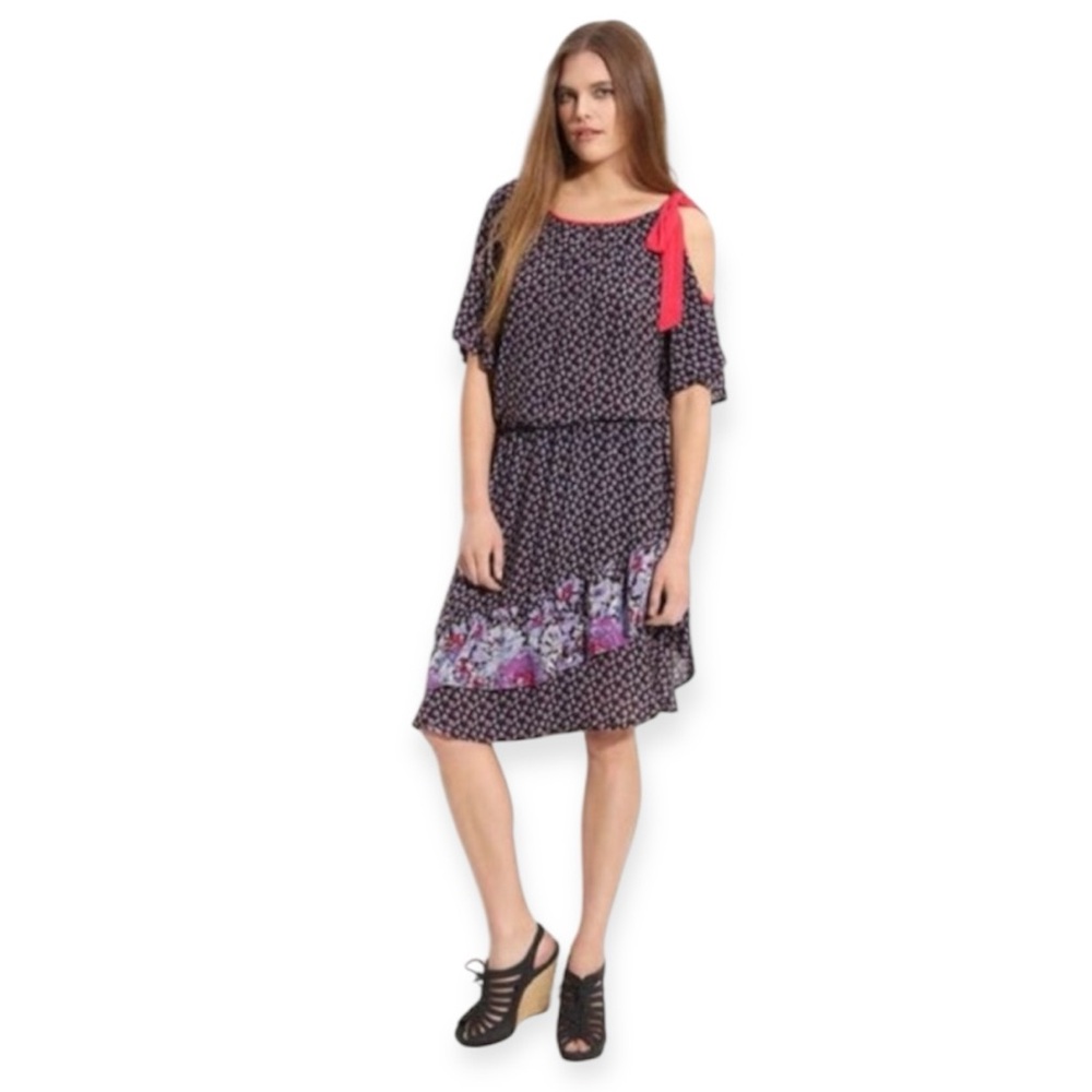 Free People Floral Cold Shoulder Ruffle Hem Dress